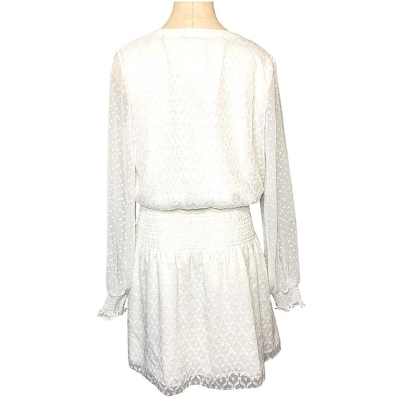 White House Black Market Smocked Blouson Dress Ivory M Sheer Romantic Feminine - Picture 4 of 16